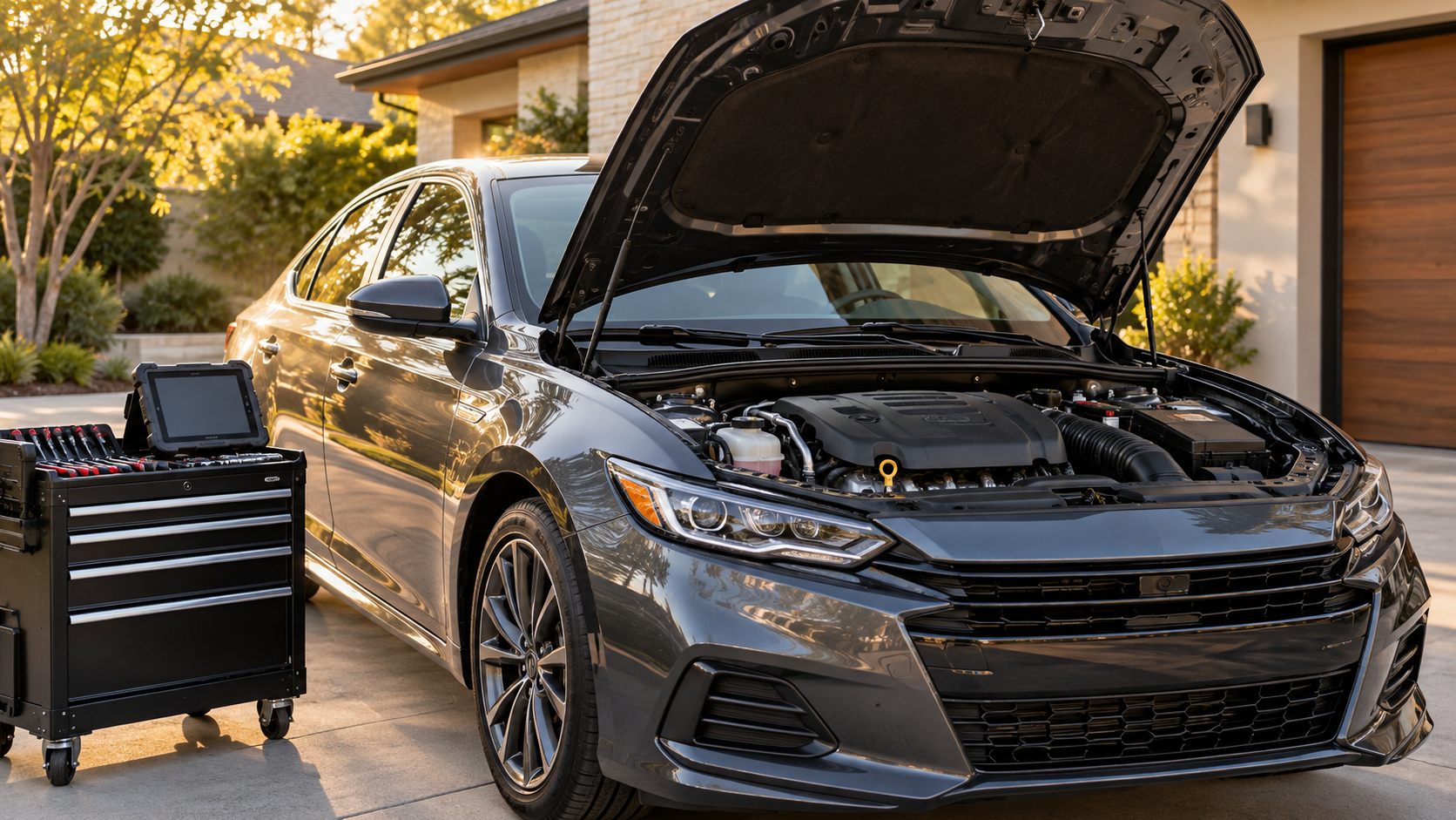 Illustrative image of a vehicle prepared for mobile automotive service